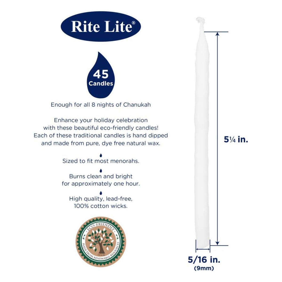 An image of Rite Lite Hand Dipped Natural Wax Ivory Hanukah Candles