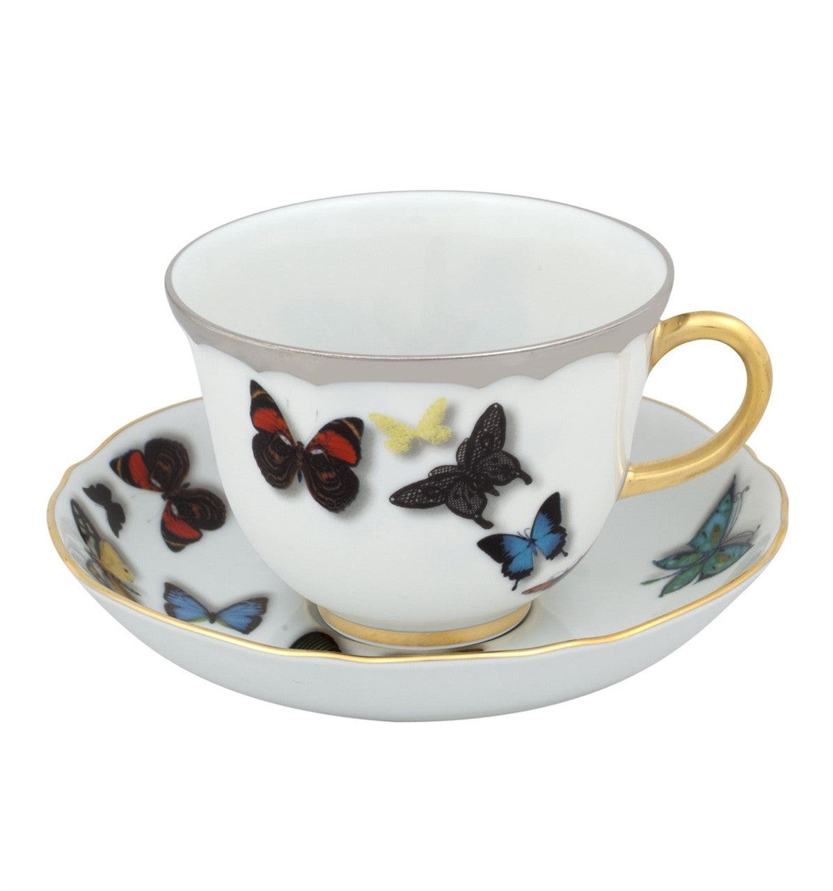 An image of Vista Alegre Christian LaCroix Butterfly Parade 8 oz. Teacup & Saucer