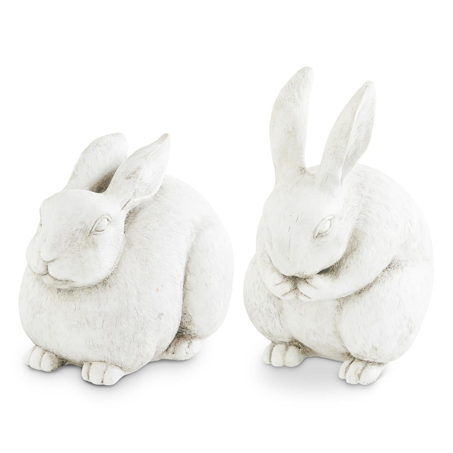 K & K White Resin Rabbits - Set of 2