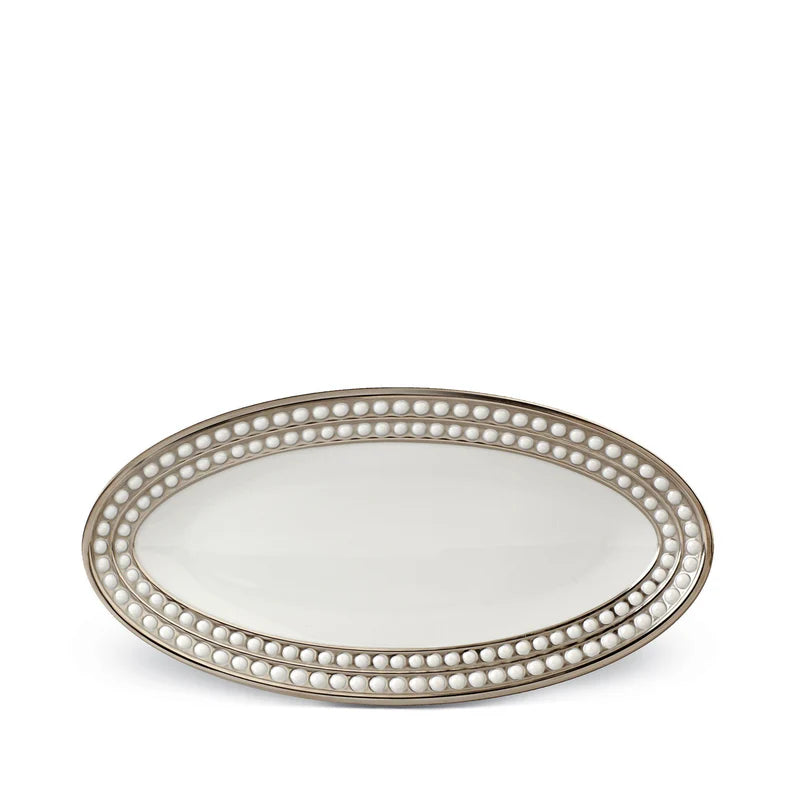 An image of L'Objet Perlée Oval Platter - Platinum - Small
