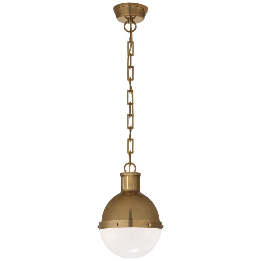 Visual Comfort Thomas O'Brien Hicks Small Pendant in Hand-Rubbed Antique Brass with White Glass