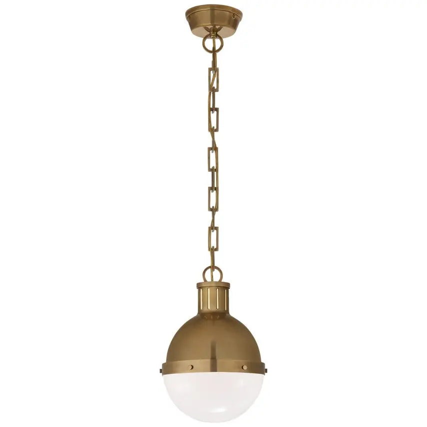 Visual Comfort Hicks Small Pendant in Hand-Rubbed Antique Brass and White