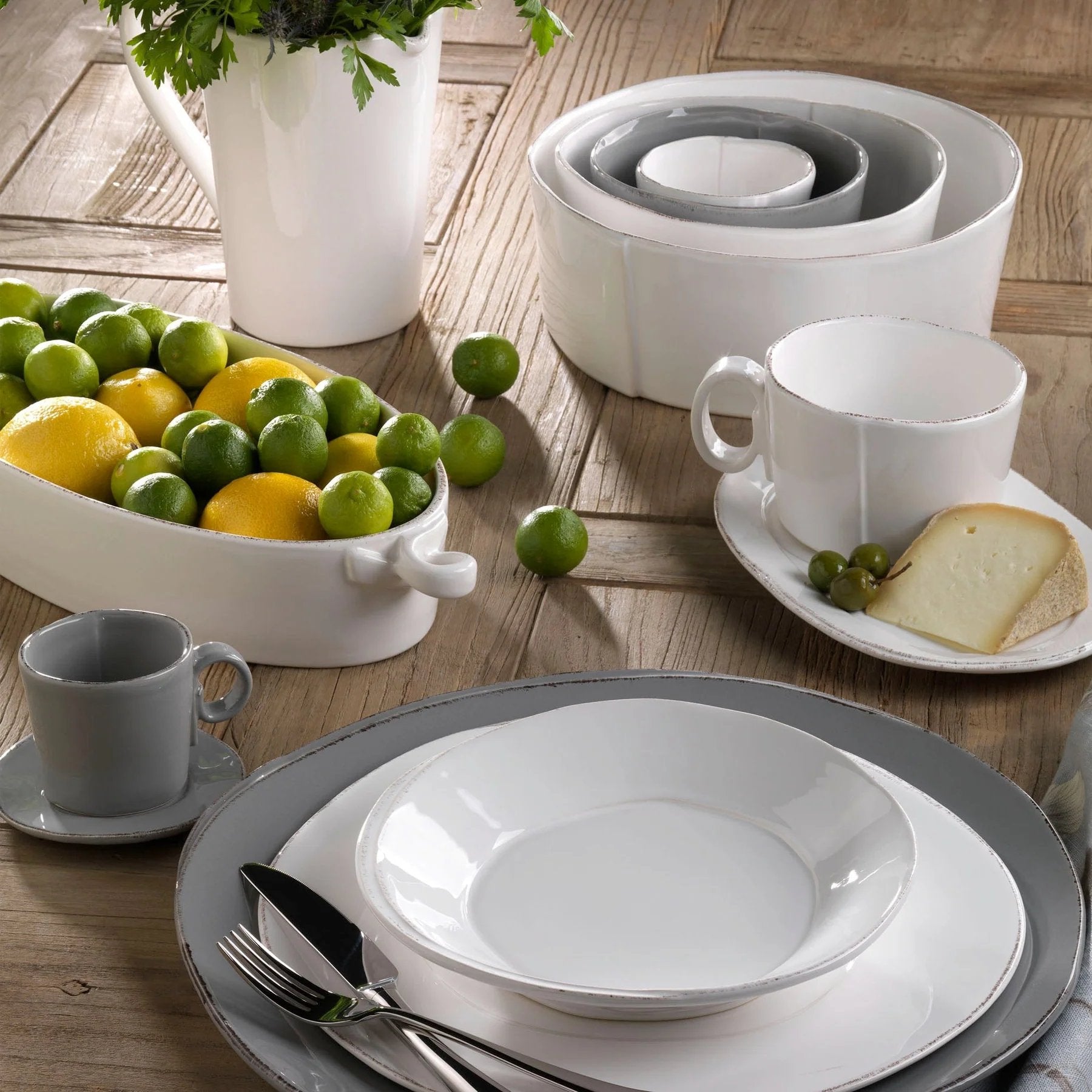An image of Vietri White Lastra Pasta Bowl