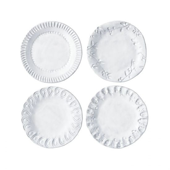 An image of Vietri Incanto Stone White Assorted Canape Plates - Set of 4