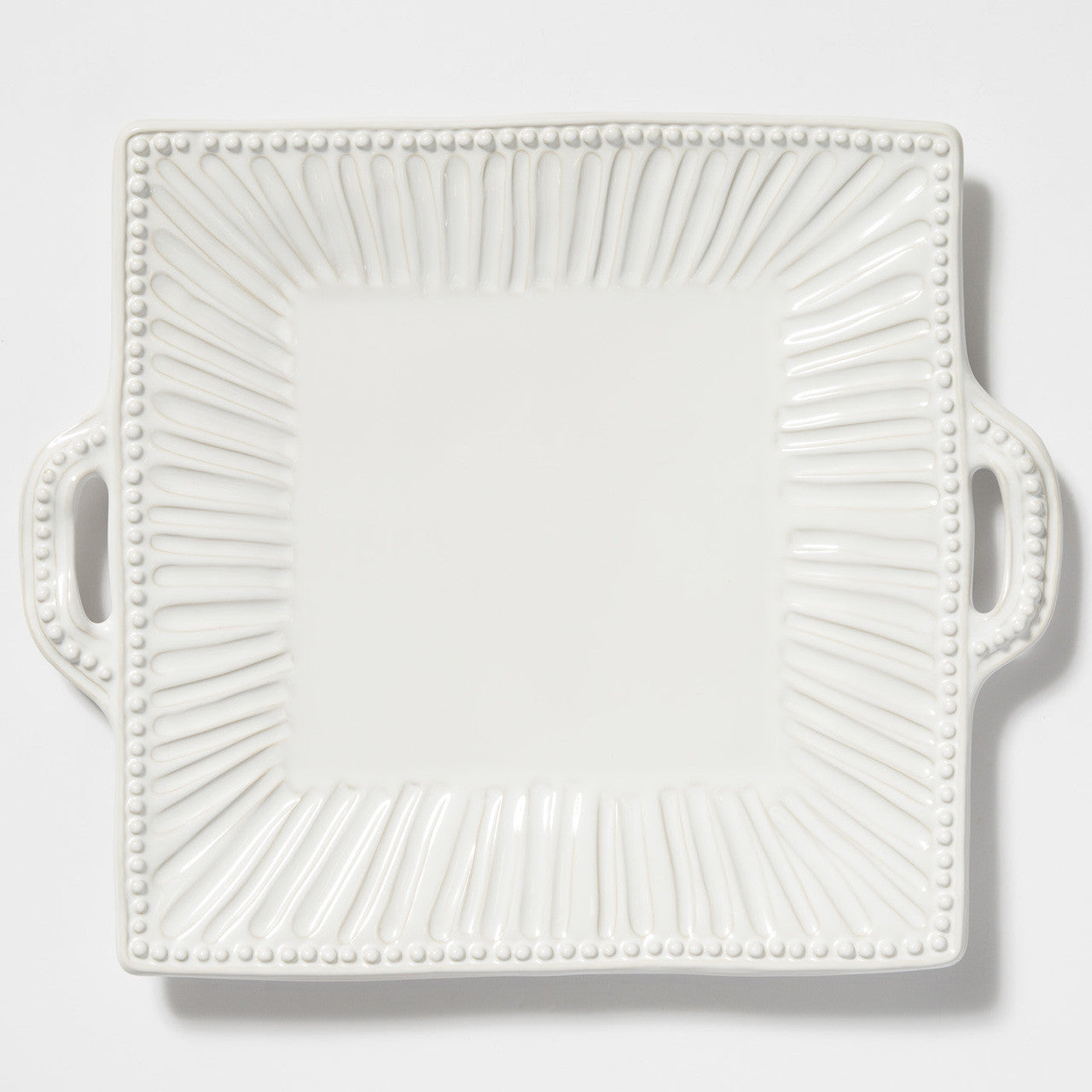 Vietri Incanto Stone White Stripe Square Handled Platter