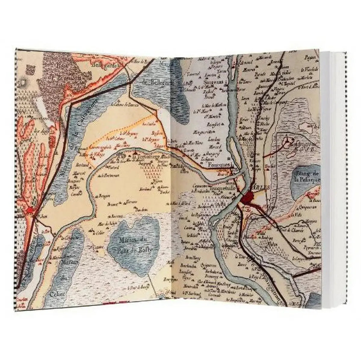 Inside of Hachette Christian Lacroix Feria A6 Notebook showing a map of an area in italy