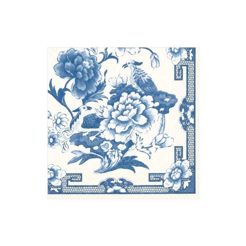 An image of Caspari Blue & White Cocktail Napkins
