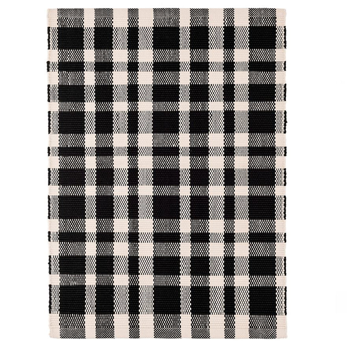 An image of Dash & Albert Tattersall Black Indoor/Outdoor Rug - 2x3'