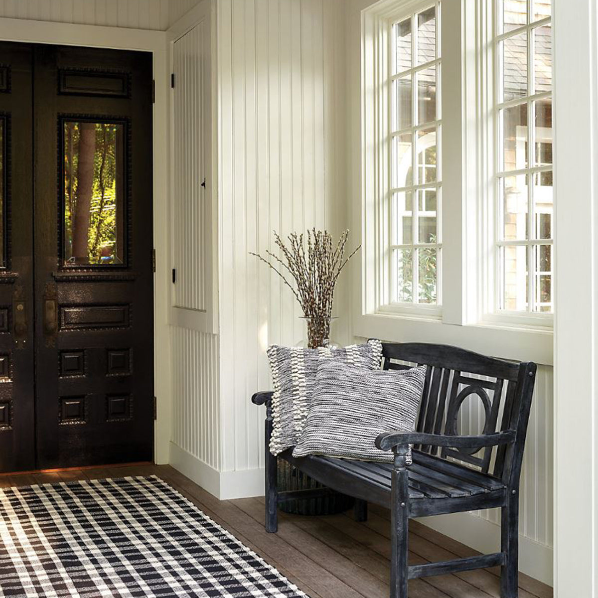 An image of Dash & Albert Tattersall Black Indoor/Outdoor Rug - 2x3'