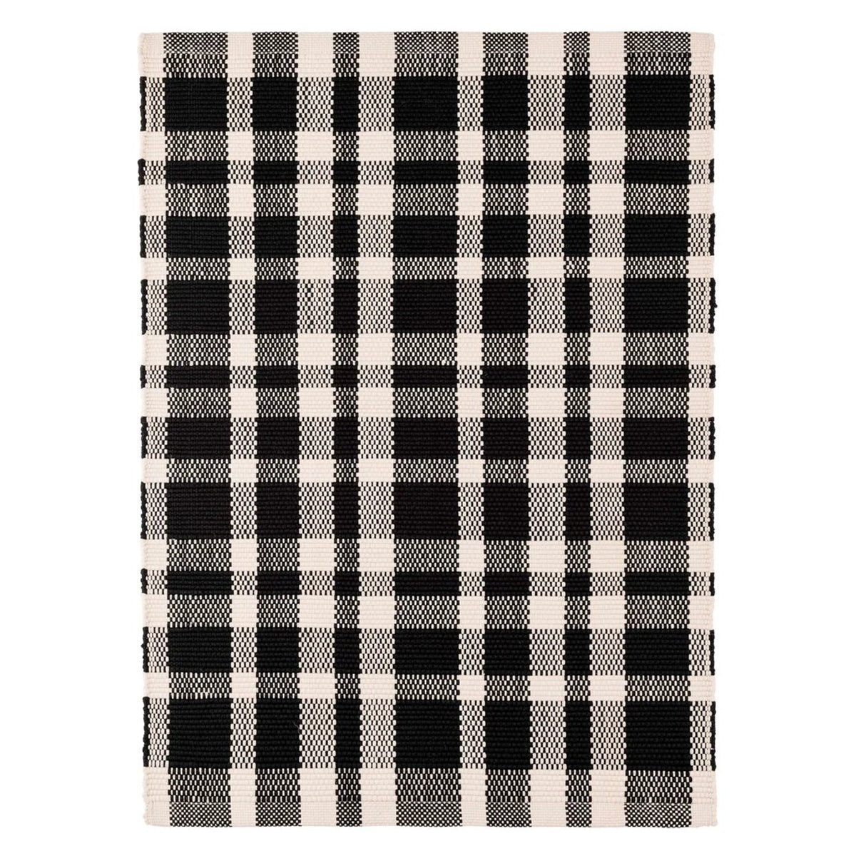 An image of Dash & Albert Tattersall Black/Ecru Cotton Woven Rug - 2x3'