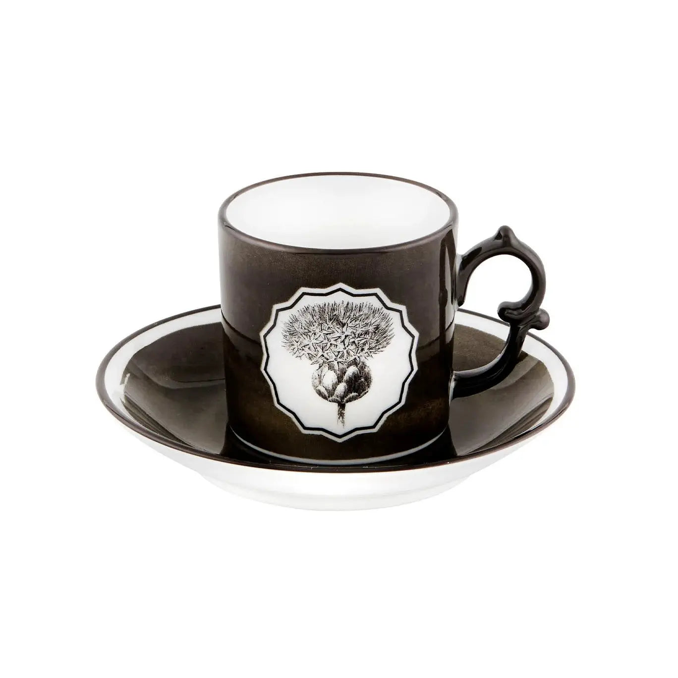 Vista Alegre Christian Lacroix Herbariae Collection Coffee Cup and Saucer in Black