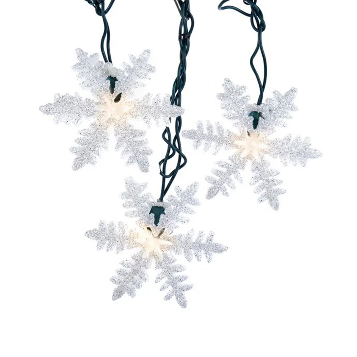 An image of Kurt Adler UL 10-Light White Snowflake Light Set - 11.5ft