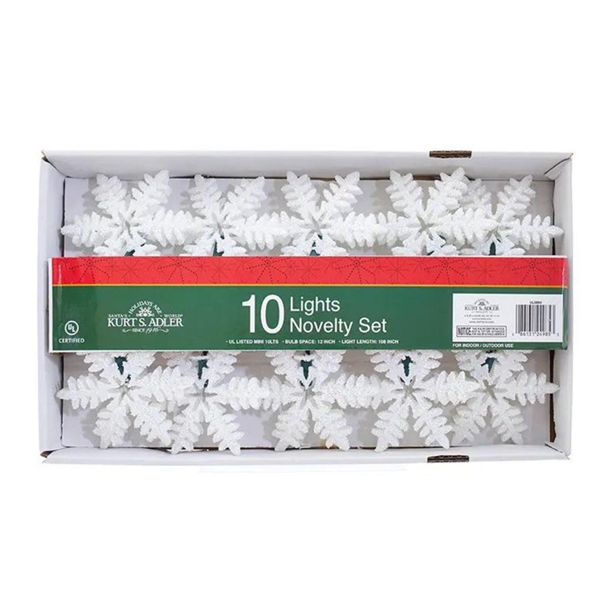 Kurt Adler UL 10-Light White Snowflake Light Set - 11.5ft