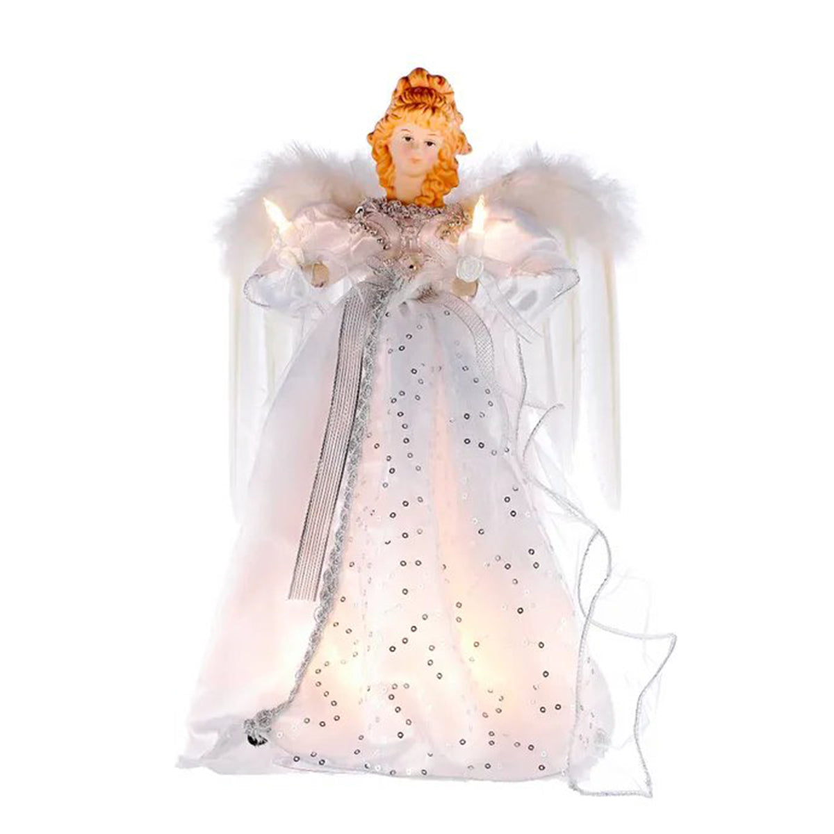 Kurt Adler 10-Light White and Silver Angel Treetop