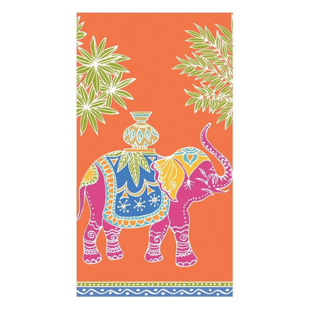 Caspari Royal Elephant Orange Guest Towels