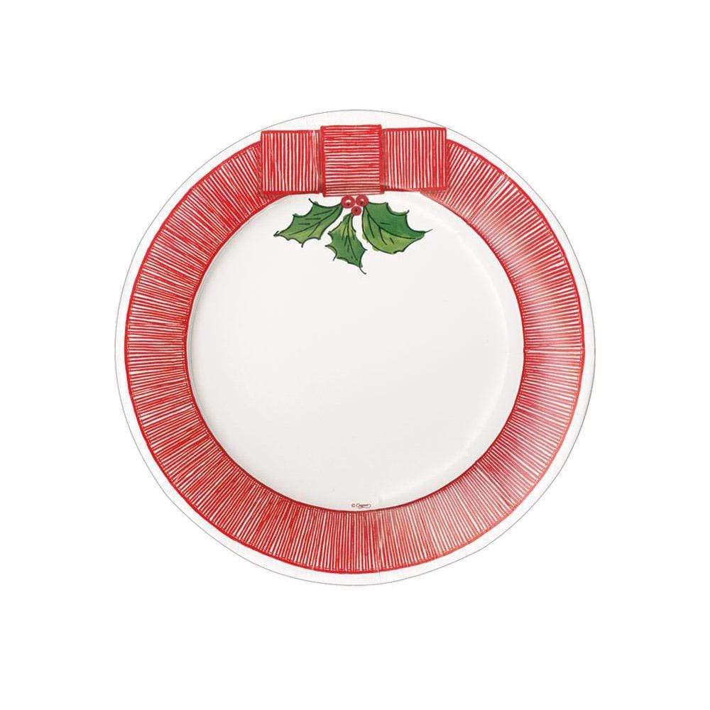 Caspari Ribbon Border Holly Round Salad & Dessert Plates