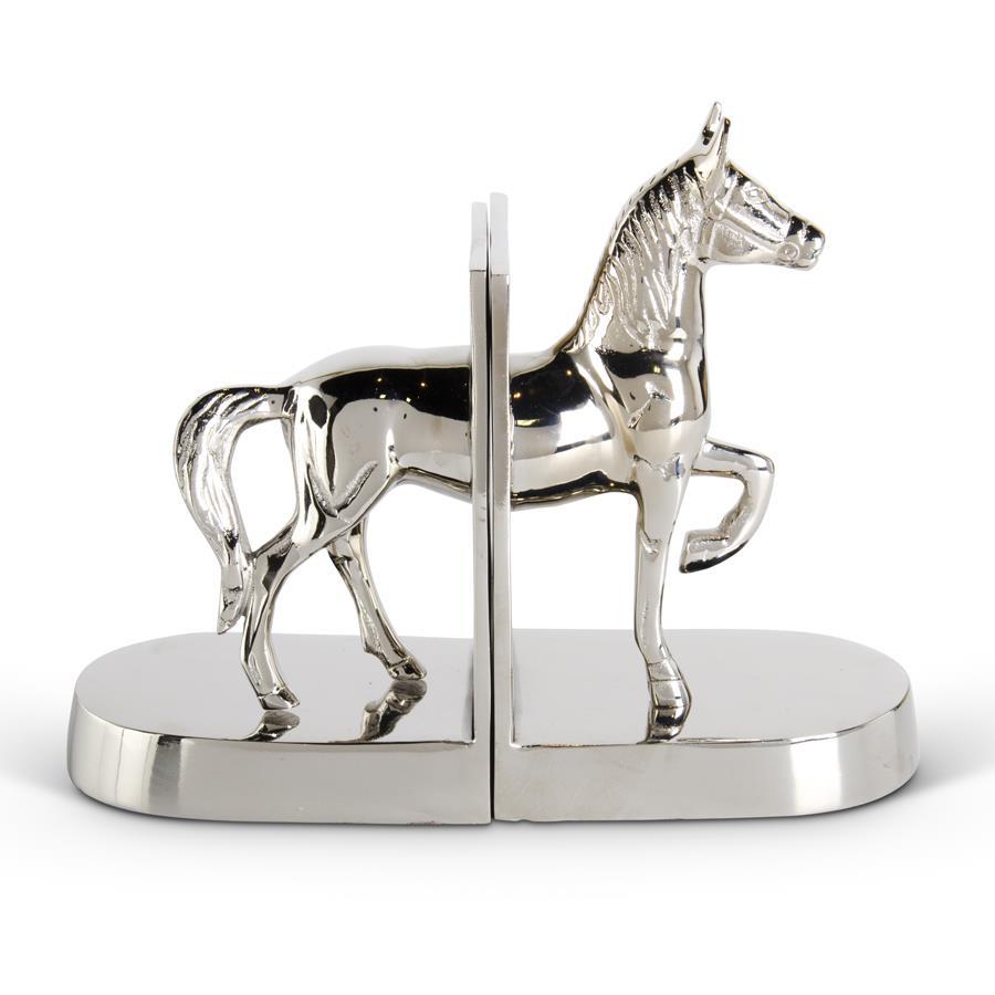 An image of K & K 10" Polished Silver Metal Horse Bookends