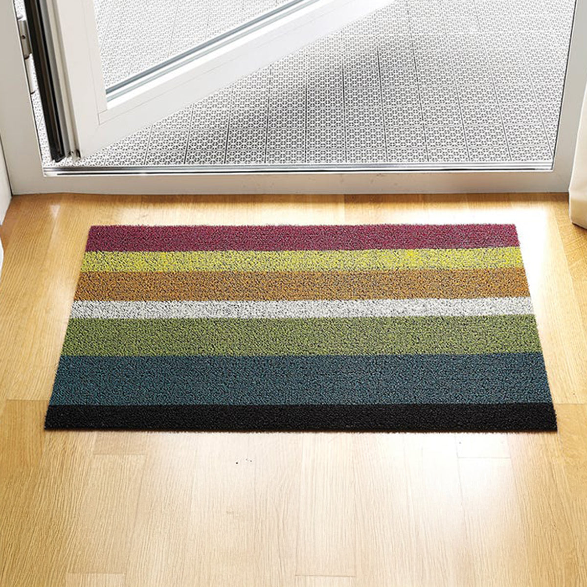 An image of Chilewich Bold Stripe Shag Floor Mat 24x36