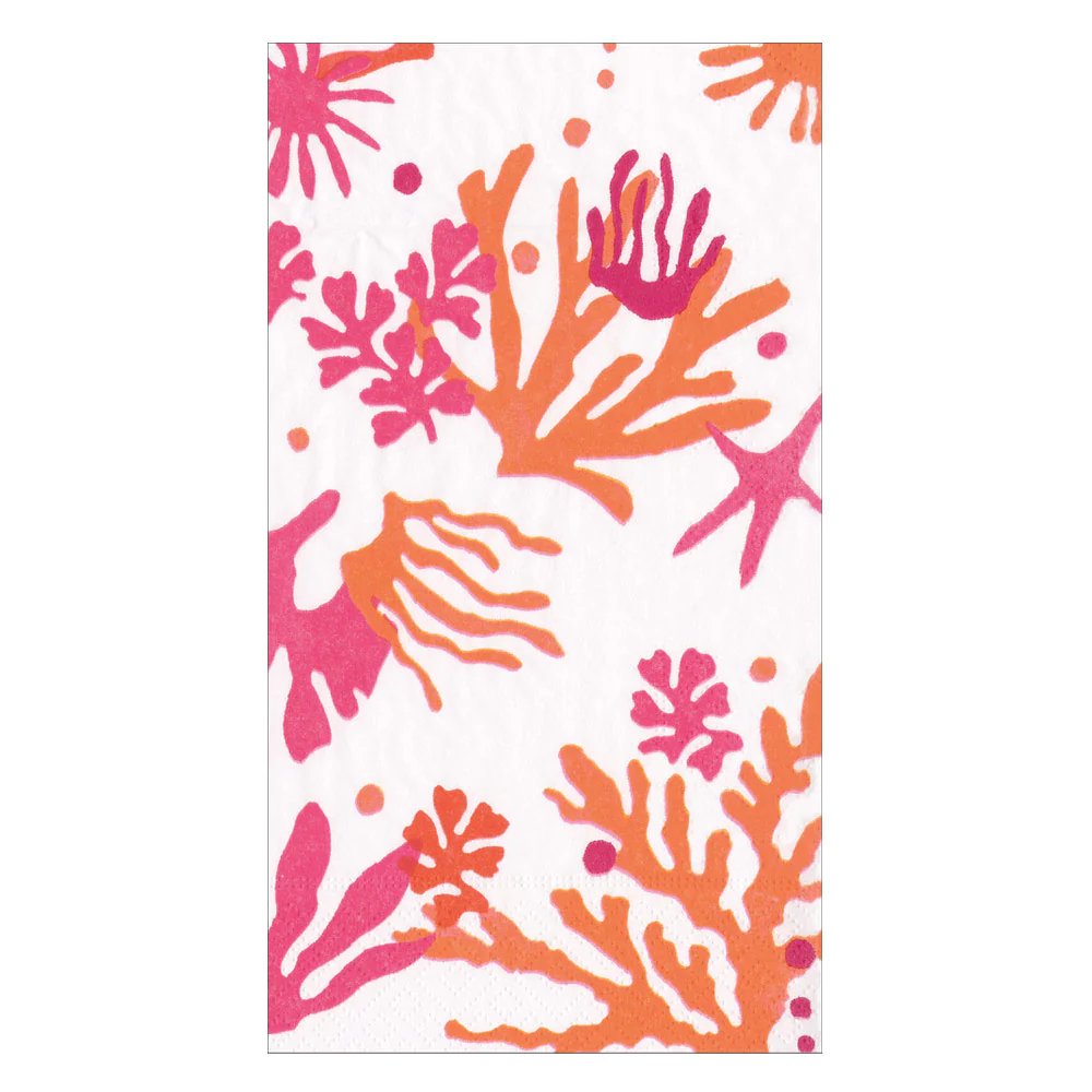 An image of Caspari Matisse Coral Guest Towels