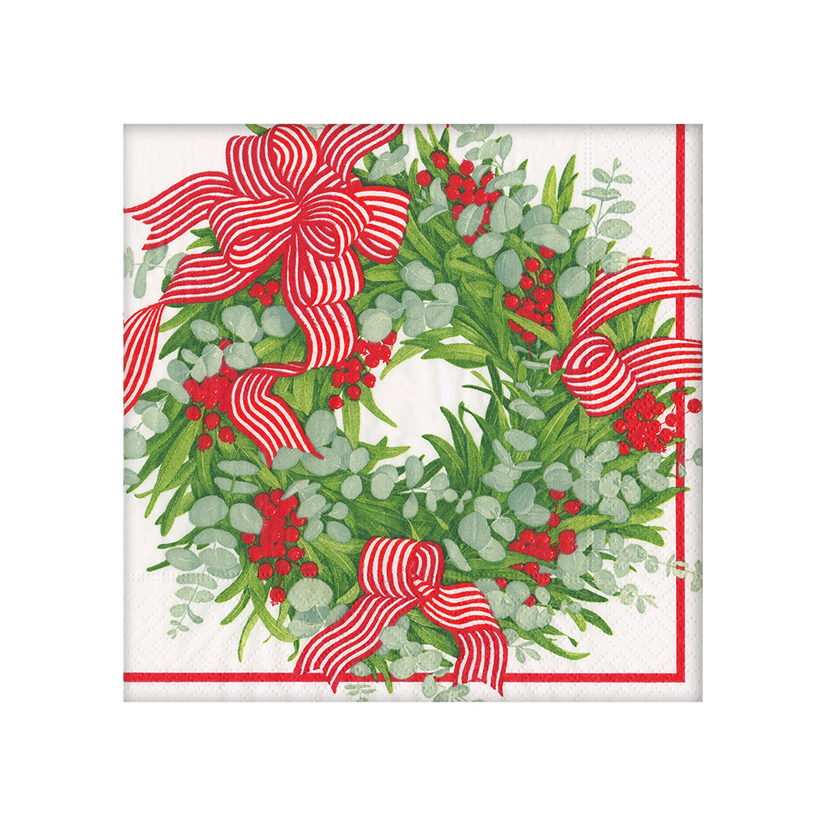 Caspari Ribbon Stripe Wreath Cocktail Napkins