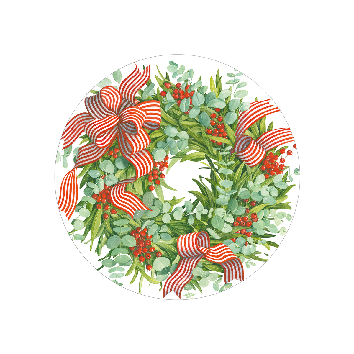 Caspari Ribbon Stripe Wreath Round Salad & Dessert Plates