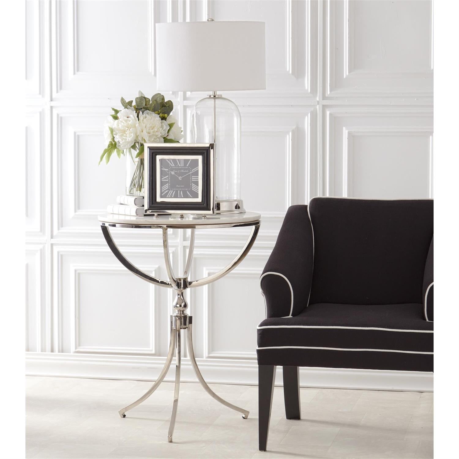 An image of K & K 29.5" Clear Glass Lamp with Silver Metal Spine & White Shade