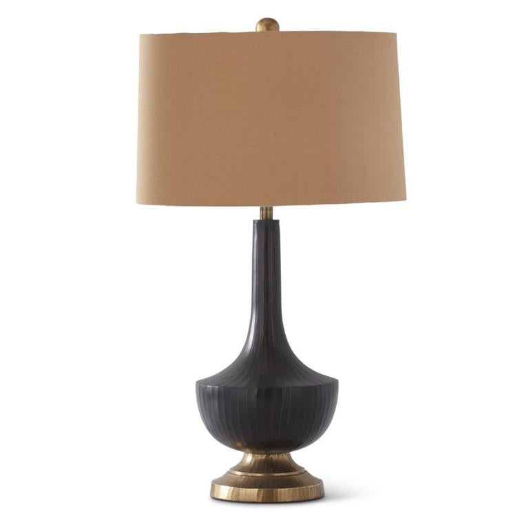 K & K Black Metal Vase Shape Lamp with Tan Shade