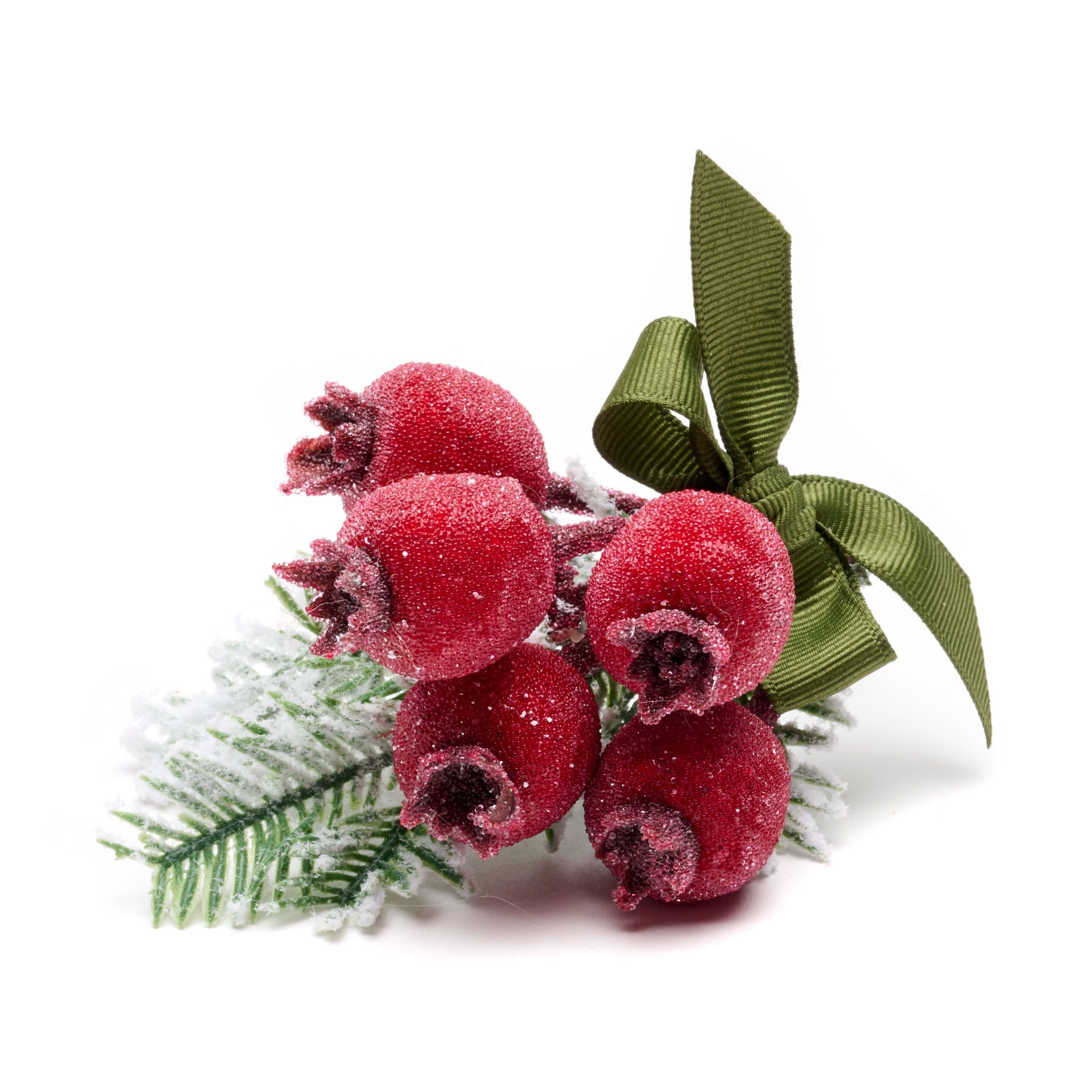 Deborah Rhodes Red Frosted Rosehip Spray Napkin Ring - Set of 4