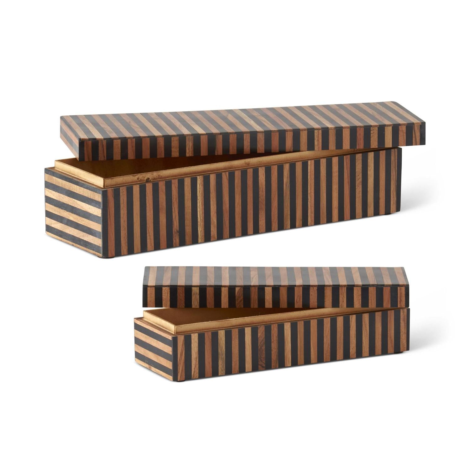 K & K Rectangular Brown & Black Tile Lidded Boxes - Set of 2