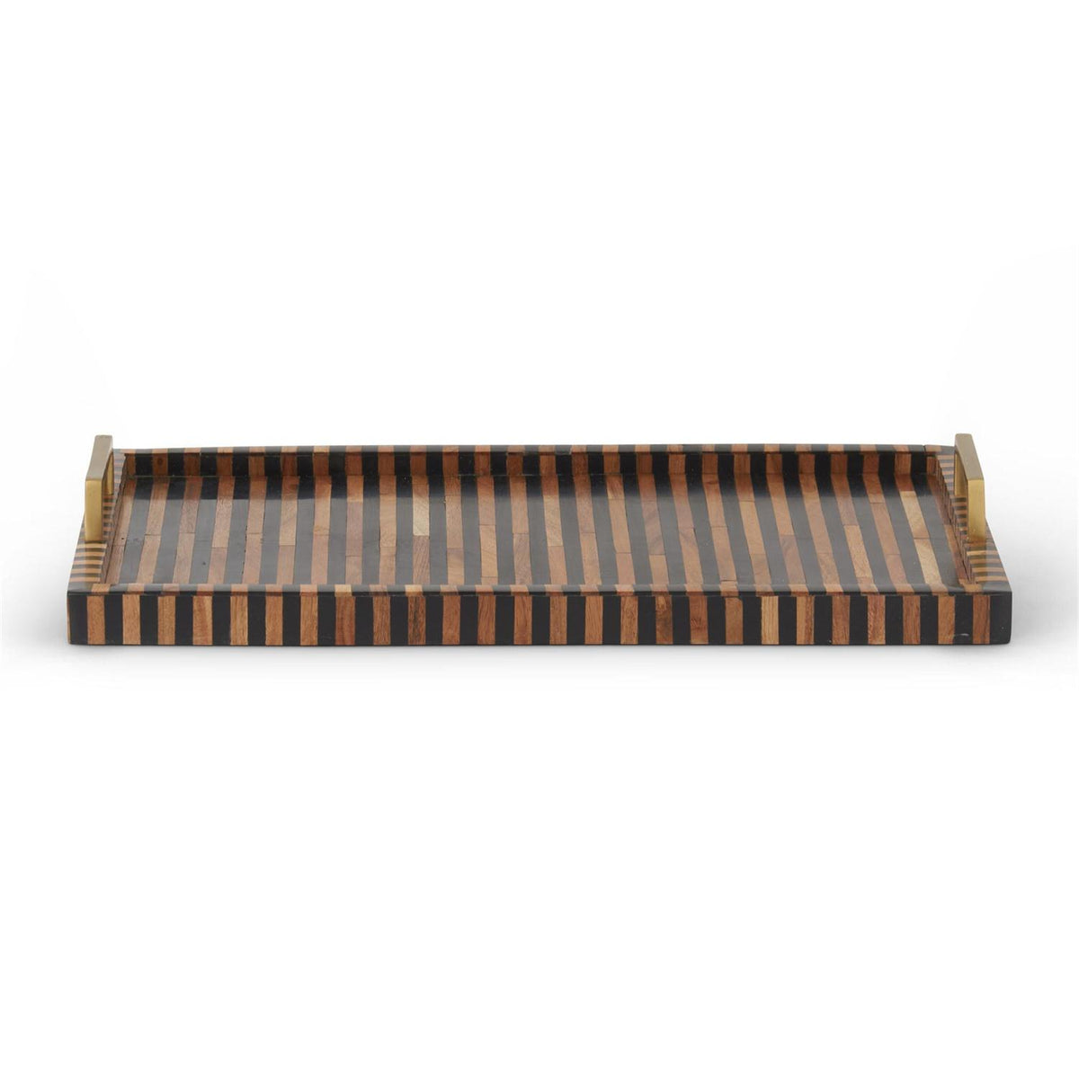 K & K 18" Rectangular Brown & Black Tile Tray with Metal Handles