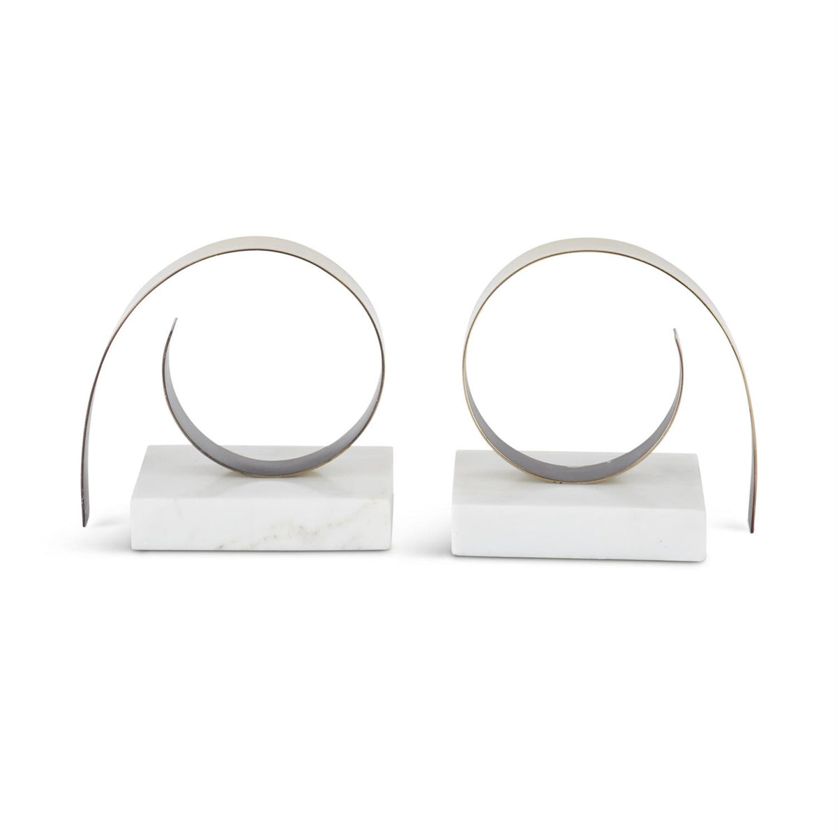 K & K Gold Metal Coil & White Marble Bookends