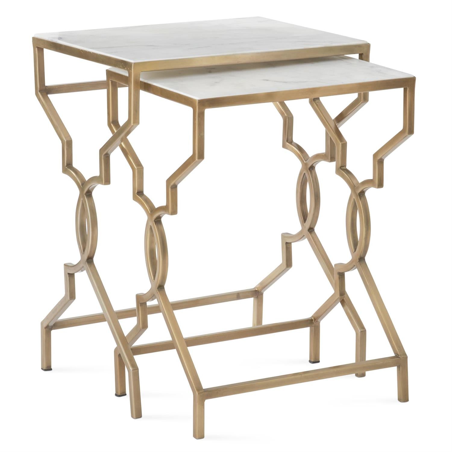 K&K Antique Brass & Marble Nesting Tables - Set of 2