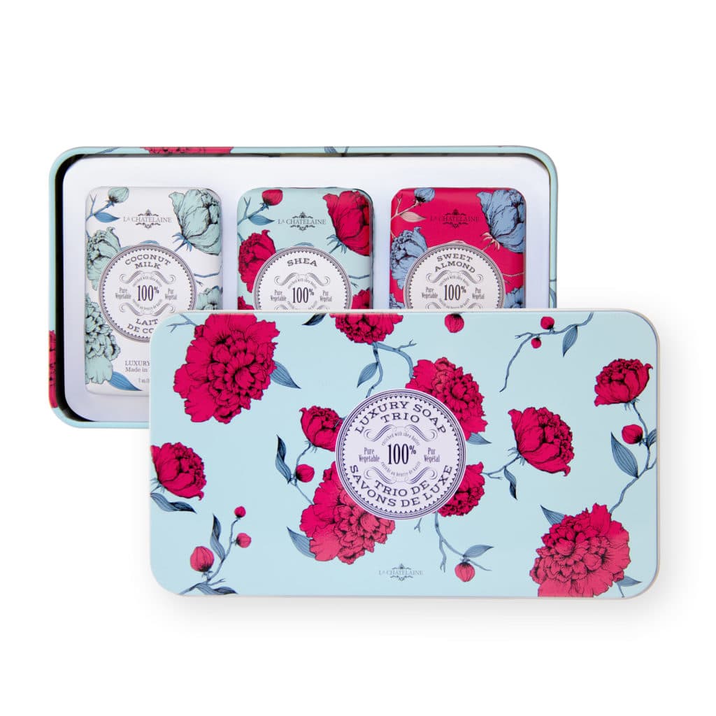 An image of La Chatelaine Luxury Soap Trio Gift Tin - Coconut Milk, Shea, Sweet Almond