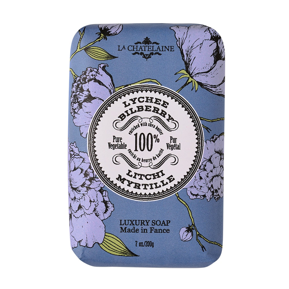 An image of La Chatelaine Luxury Soap Trio Gift Tin - Lavender, Lychee Bilberry, Lemon Verbena