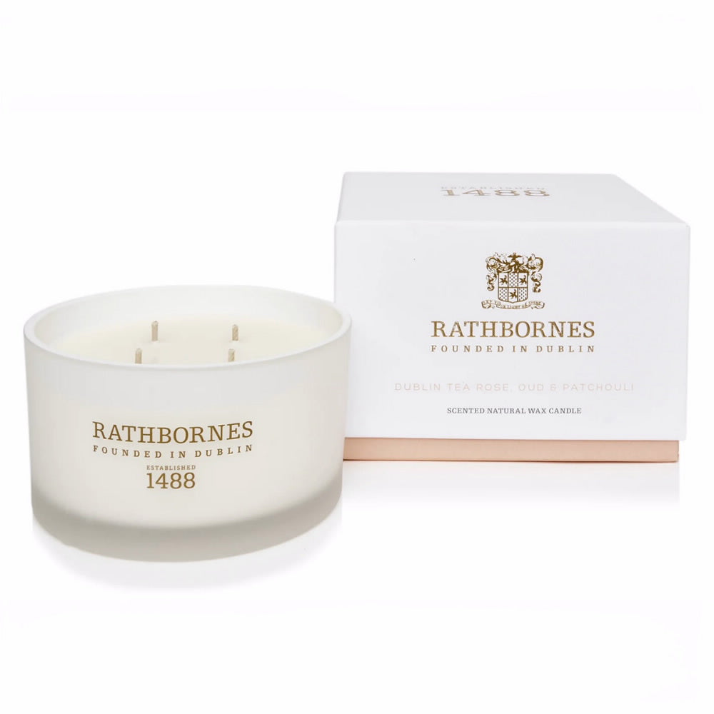 An image of Rathbornes Dublin Tea Rose, Oud & Patchouli Luxury Candle