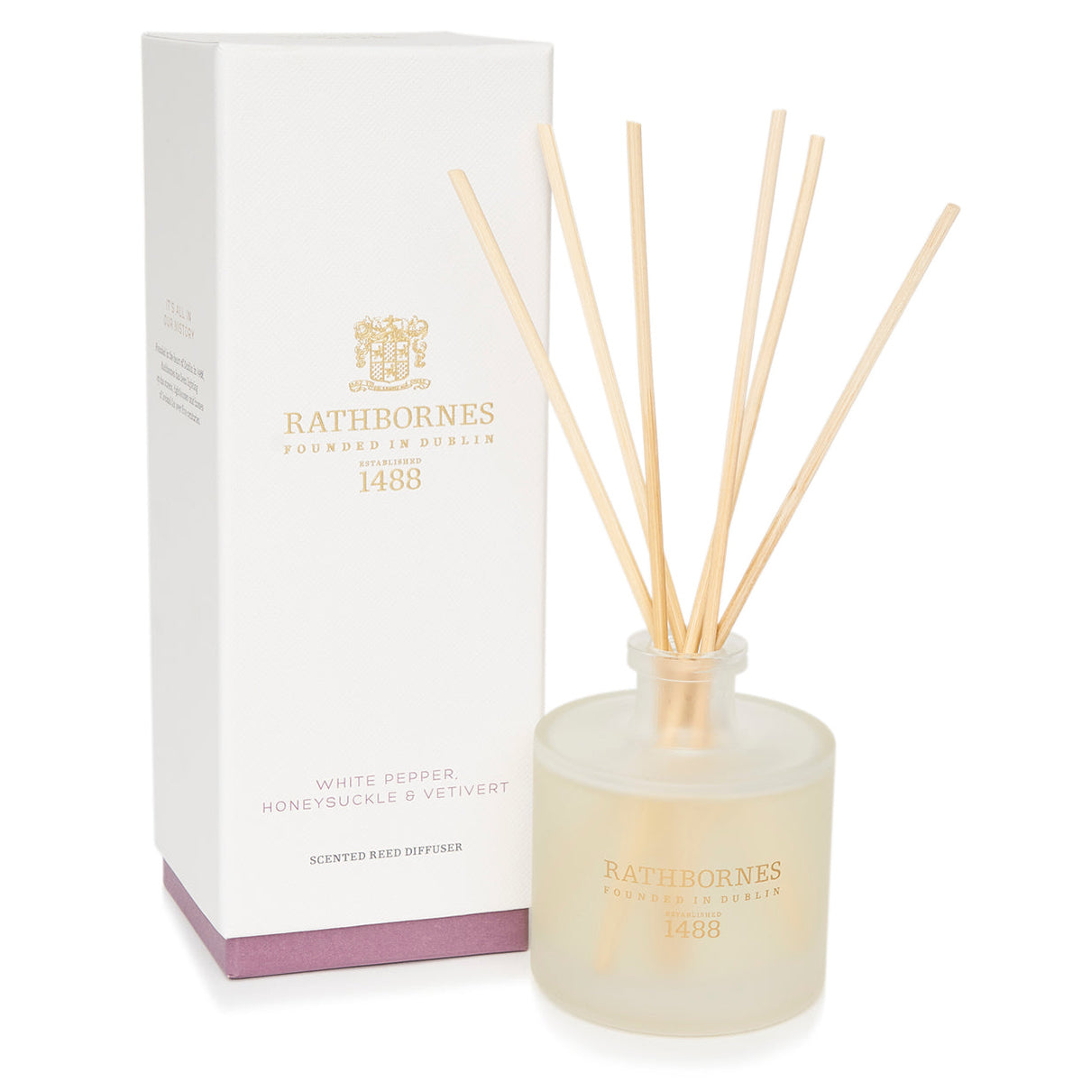 An image of John Rathbornes White Pepper and Honeysuckle Reed Diffuser 6.7 fl oz