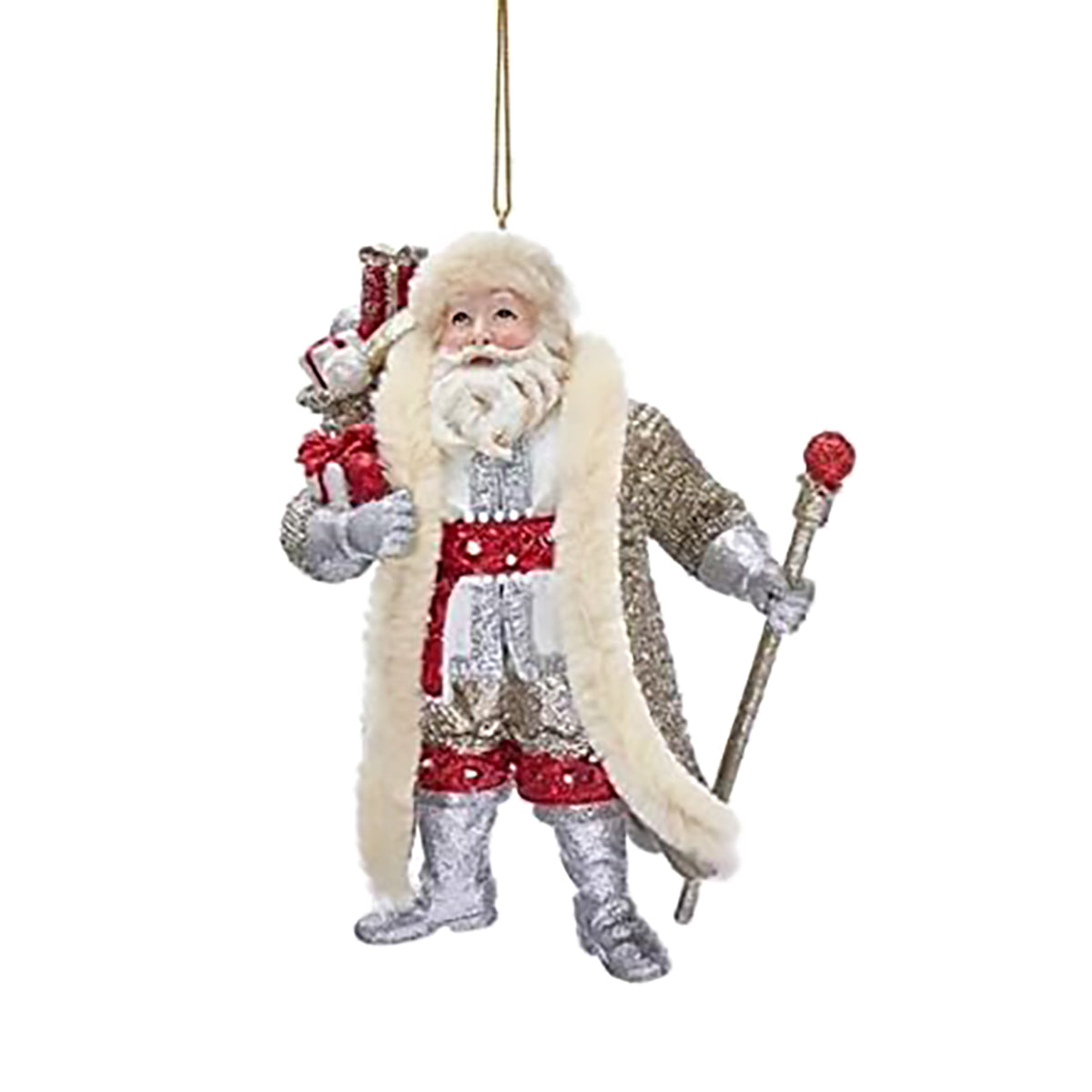 An image of Kurt Adler 5" Platinum Coat with Ruby Santa