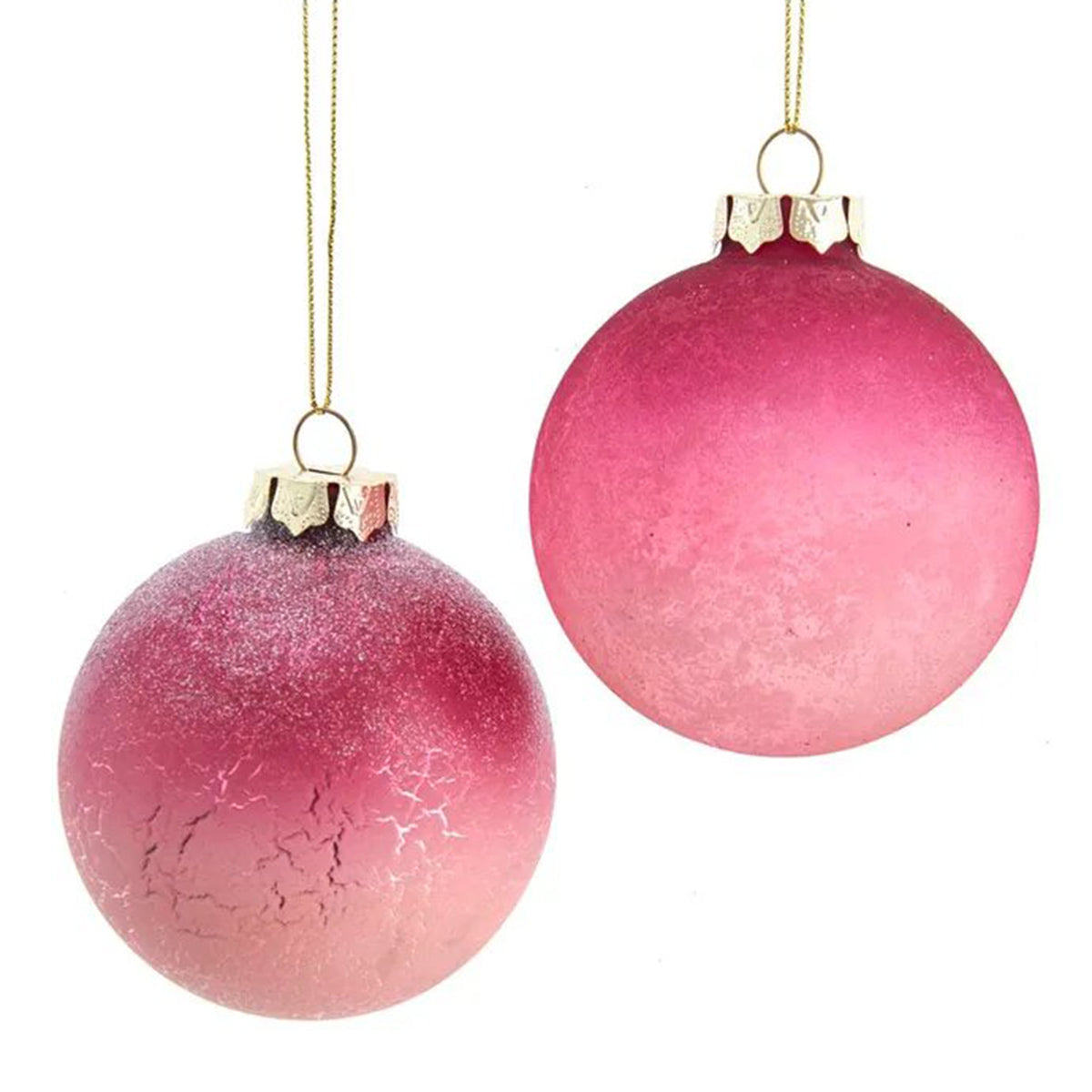 An image of Kurt Adler Burgundy and Pink Crackle Ball Ornament