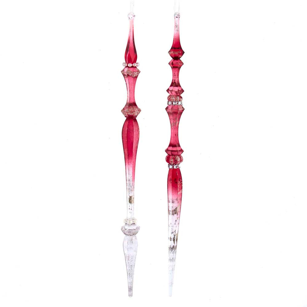 An image of Kurt Adler Burgundy Icicle with Glitter Ornament