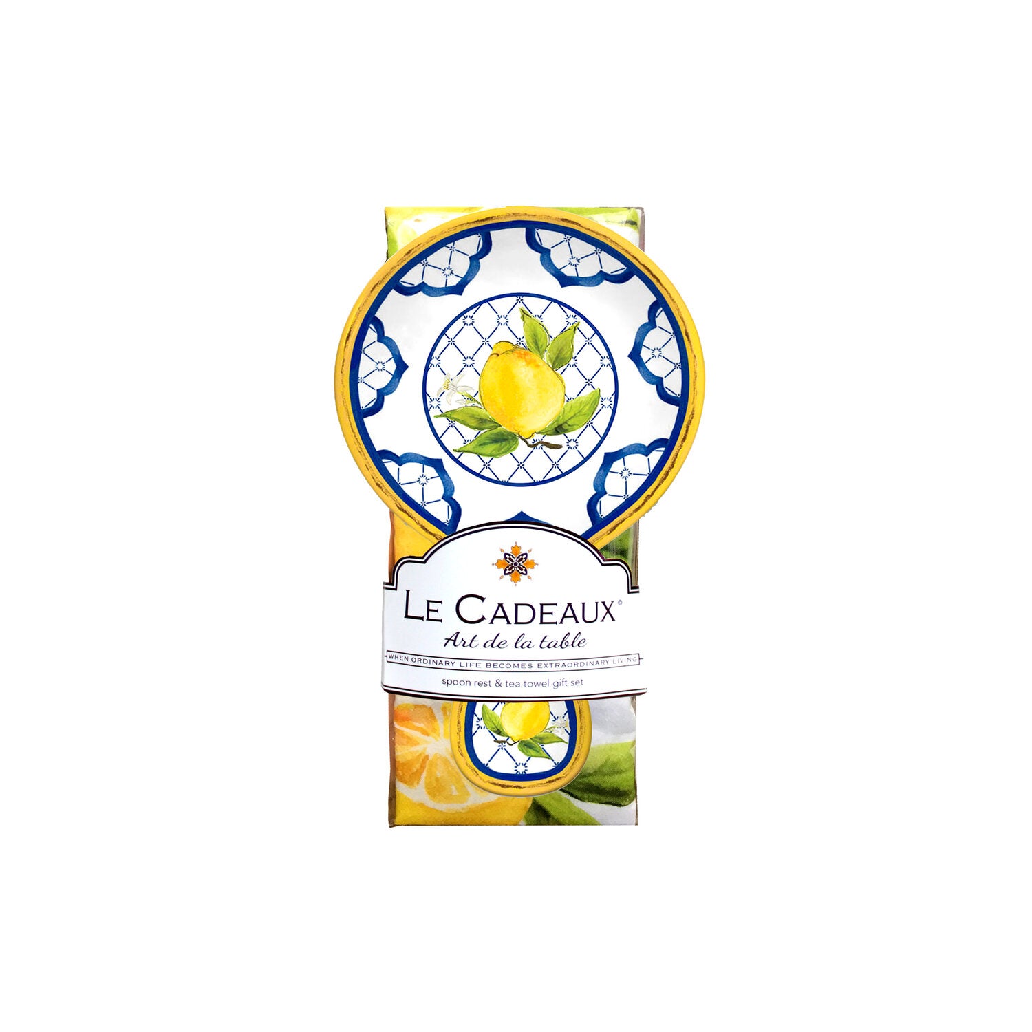 Le Cadeaux Lemon Basil Spoon Rest With Matching Tea Towel Gift Set