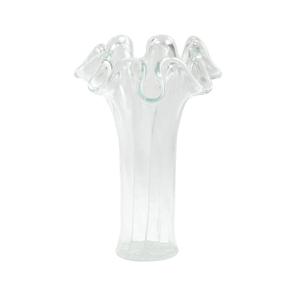Vietri Onda Glass Clear W, White Lines Short Vase