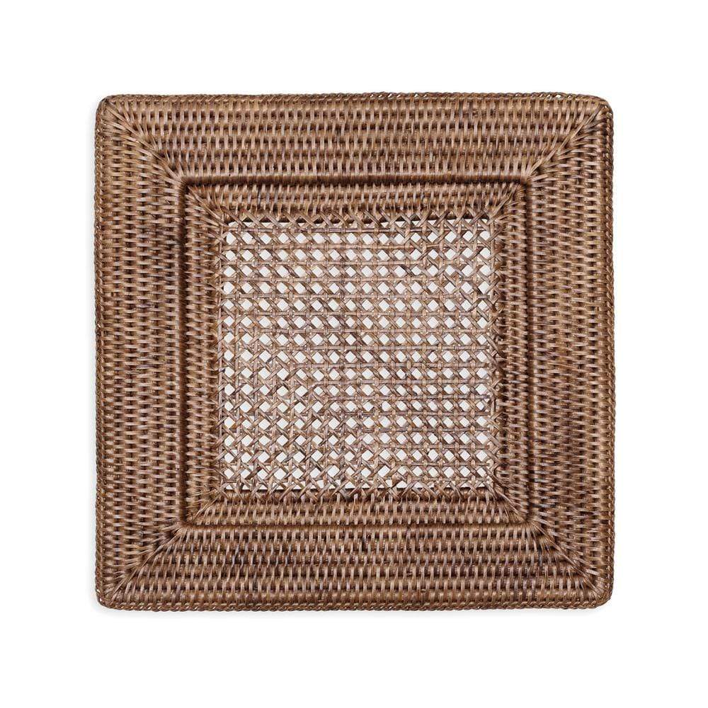 An image of Caspari Rattan Square Plate Charger - Dark Natural