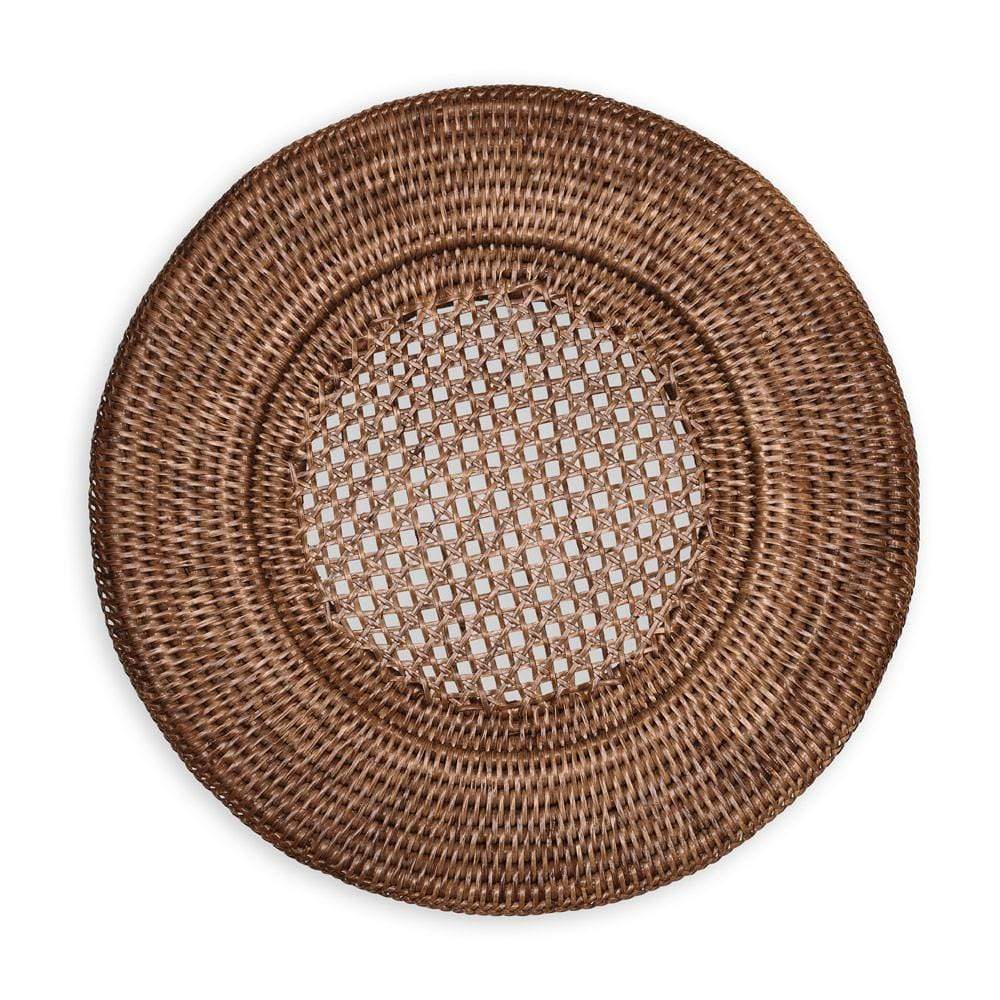 Caspari Rattan Round Plate Charger - Dark Natural