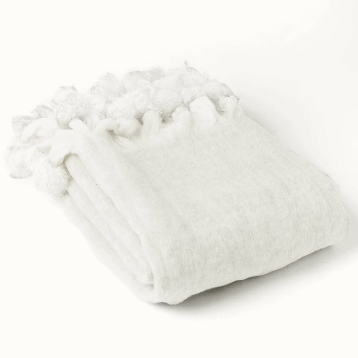 A Soft Idea Mohair Throw with Faux Fur Pompoms Throw