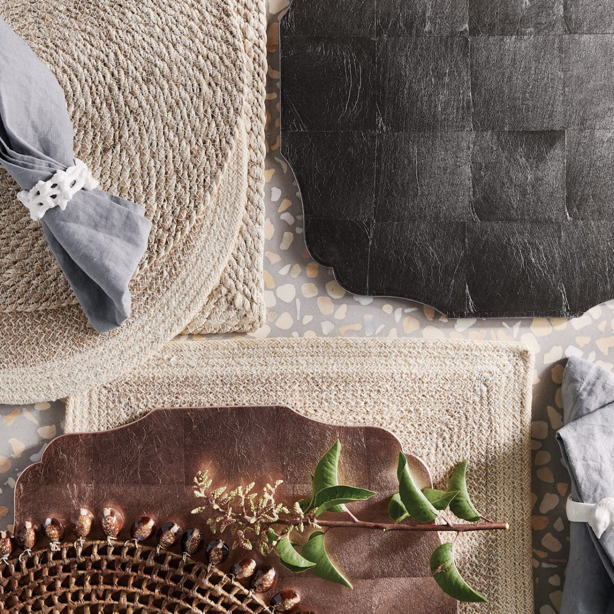 An image of Blue Pheasant Shia Rectangular Placemat Dark Jute Cotton Mix- Pack of 4