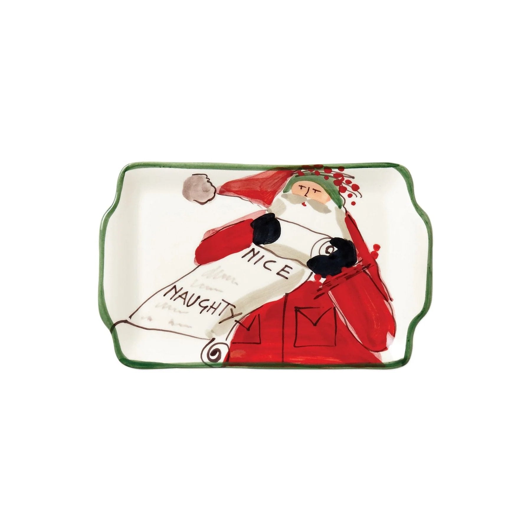 An image of Vietri Old St. Nick Naughty or Nice Rectangular Plate