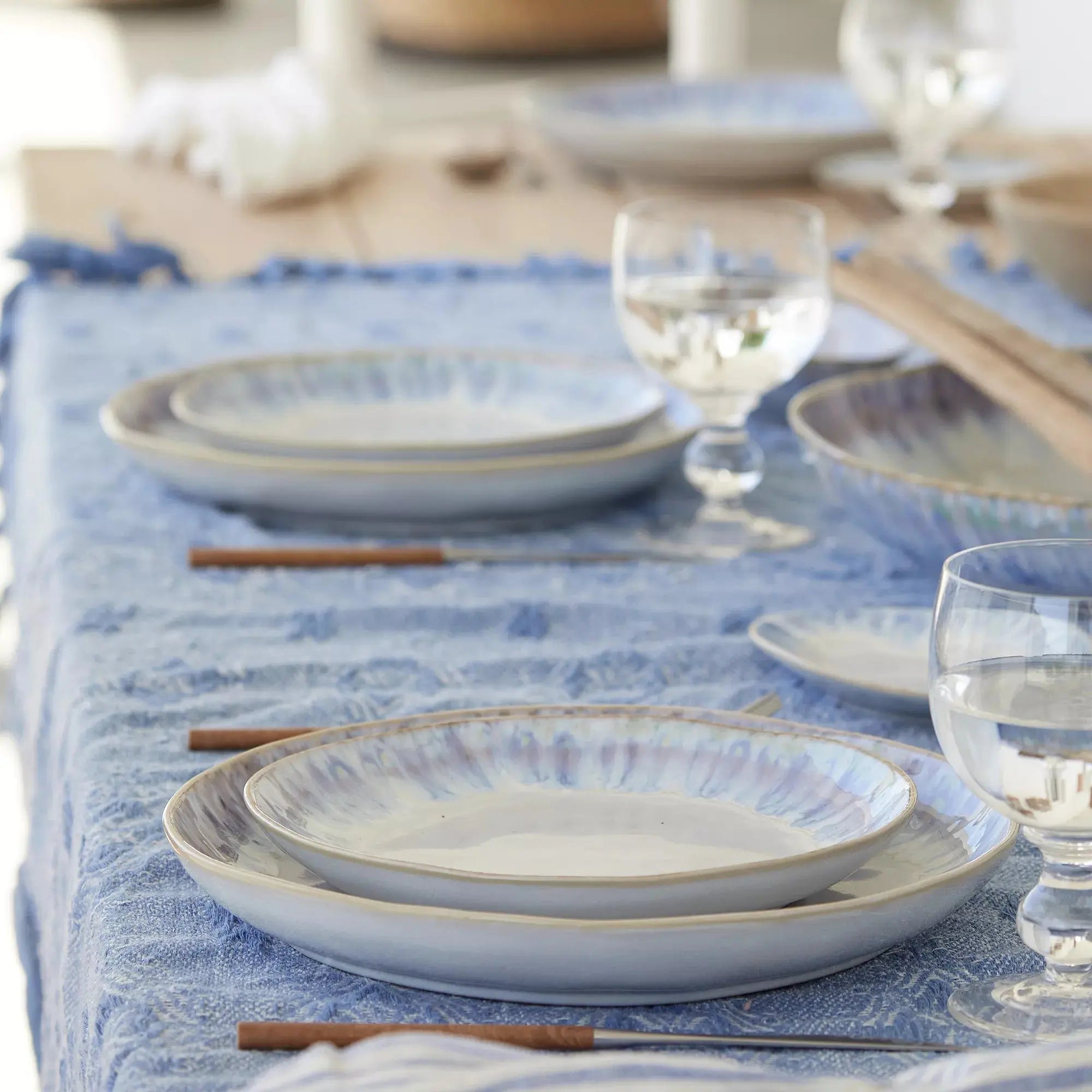 Casafina Brisa Blue Salad and Dessert Plate on a dining table