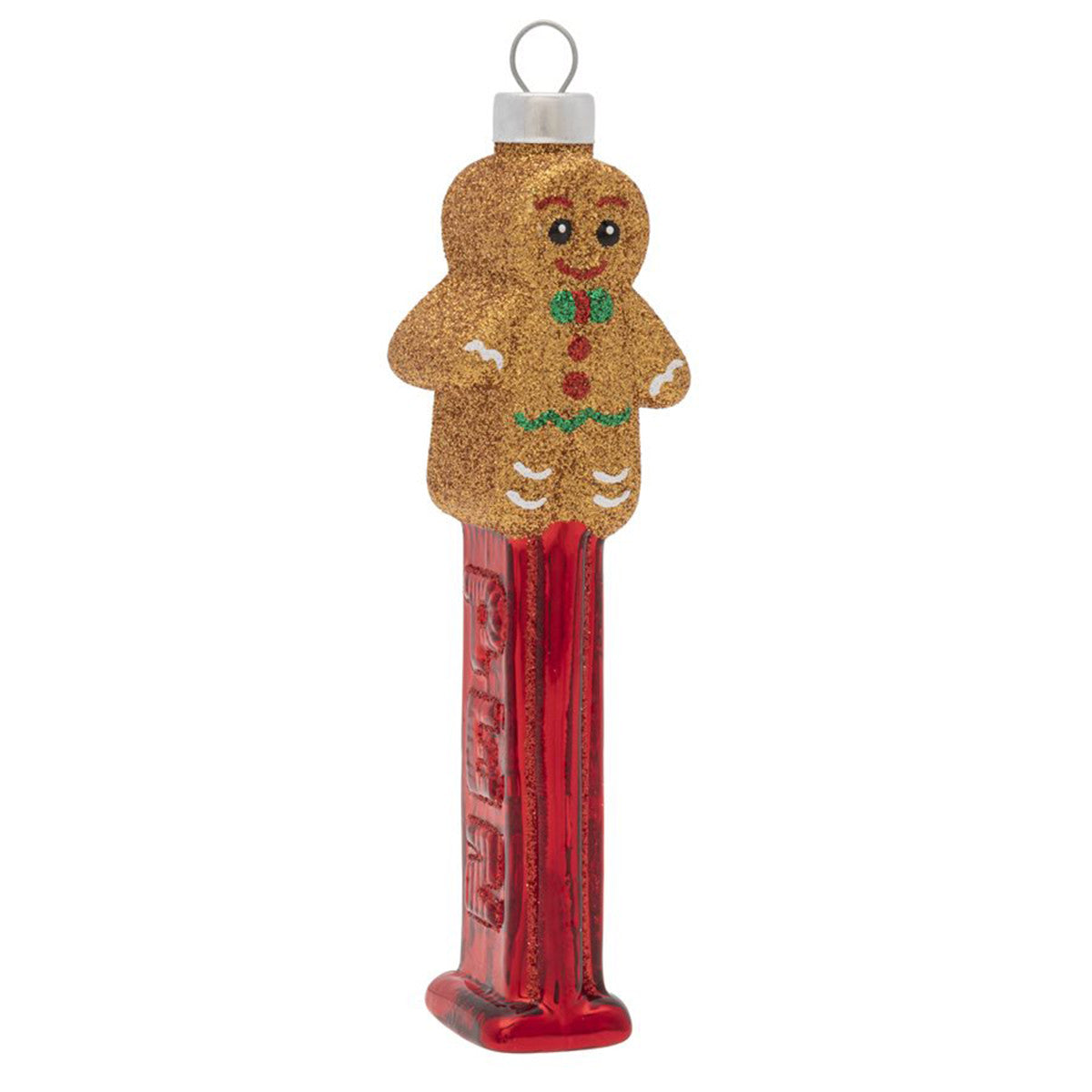An image of Kat + Annie Gingerbread Man Pez Dispenser Ornament