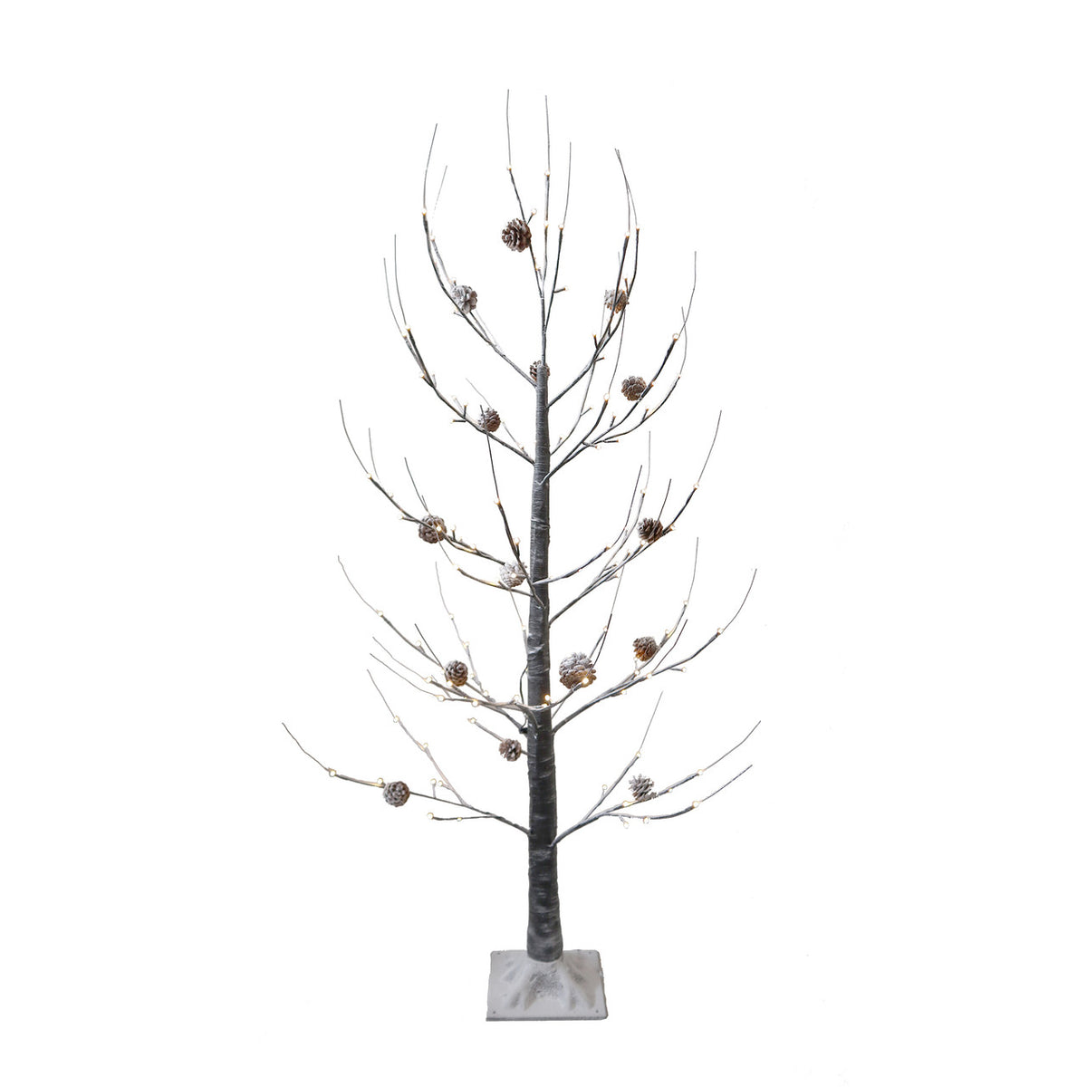 Kurt Adler Pre-Lit Warm White Fairy LED Flocked Brown Twig Tree with Pinecones