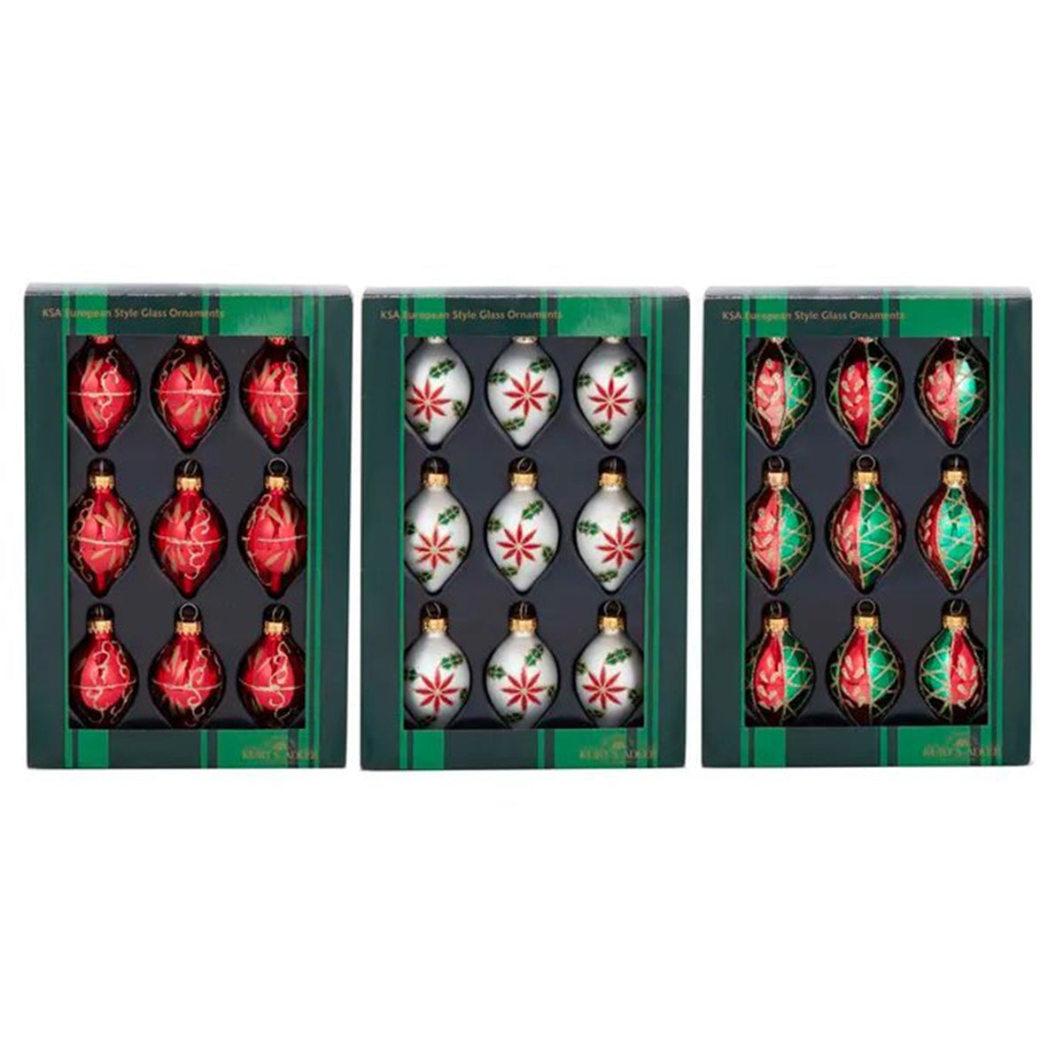 An image of Kurt Adler Miniature Drop Glass Ornaments - Set of 9